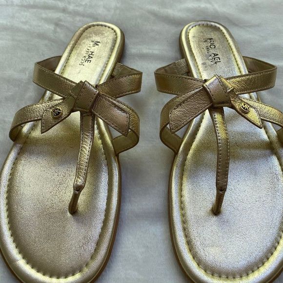 MICHAEL KORS Women Metallic Gold Bow Sandals - NEW NWOB - Picture 2 of 12